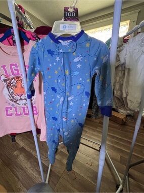 Midgets Blue Rocket Print Baby One-Piece Pajamas. 221